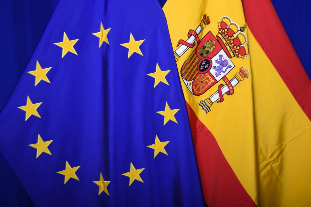 European flag and Spanish National flag
